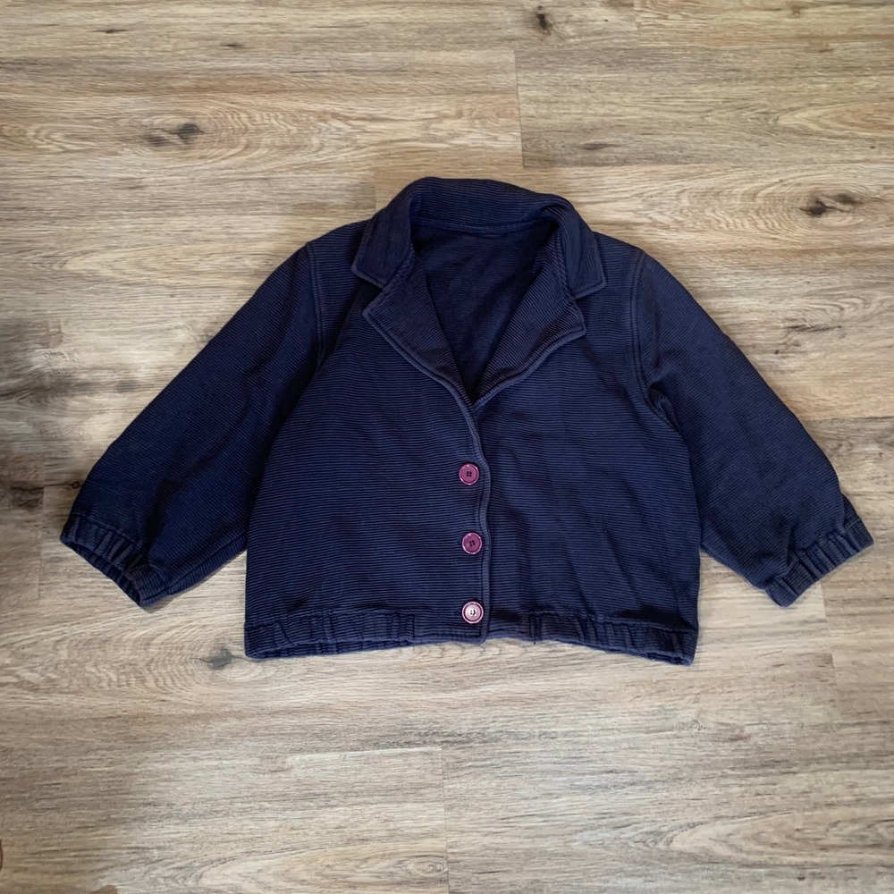 Vintage American Apparel Navy Ribbed Cotton Cropped Button Cardigan Jacket USA